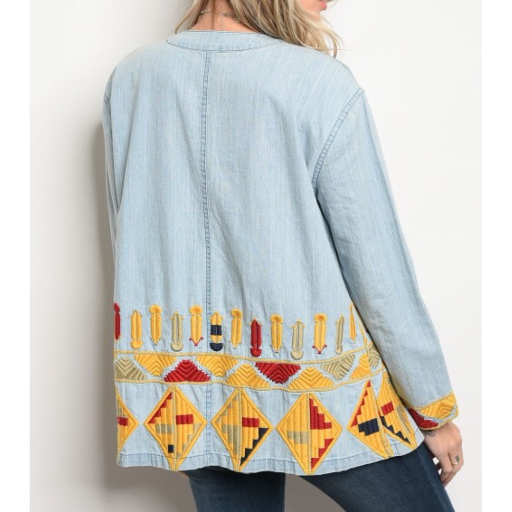 LAST ONE SZ SMALL Embroidered Peruvian Jean Jacket - Picture 2 of 6